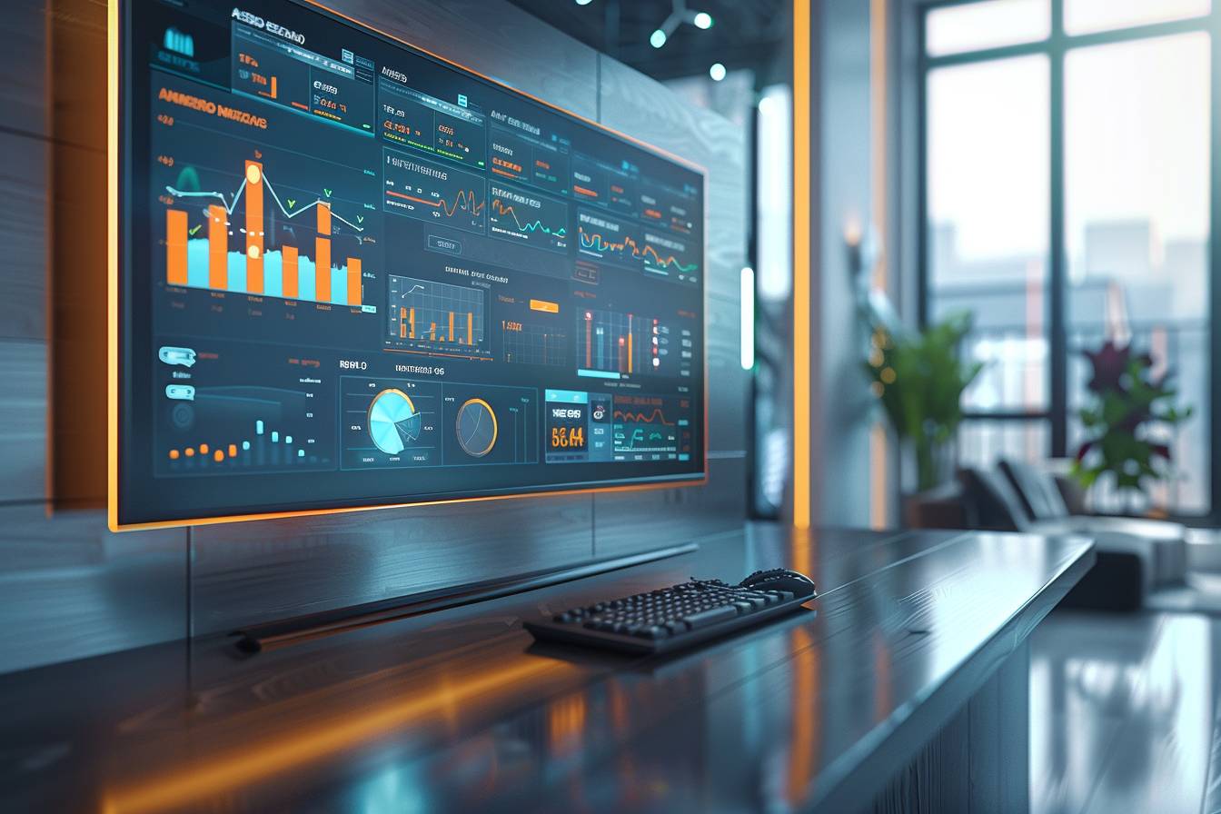 Graphique illustrant l'impact de l'IA sur la finance  
Personnes analysant les tendances financières avec l'IA