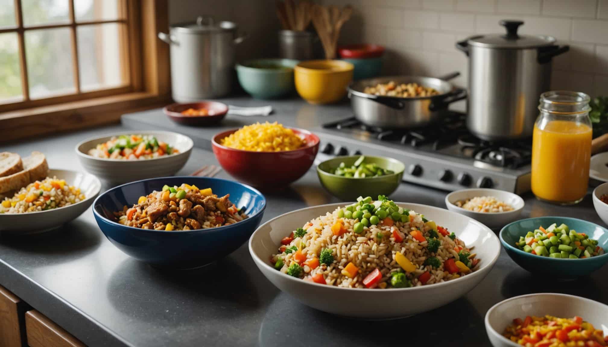 Panier rempli de produits alimentaires variés  
Étagère avec des articles en promotion et soldés